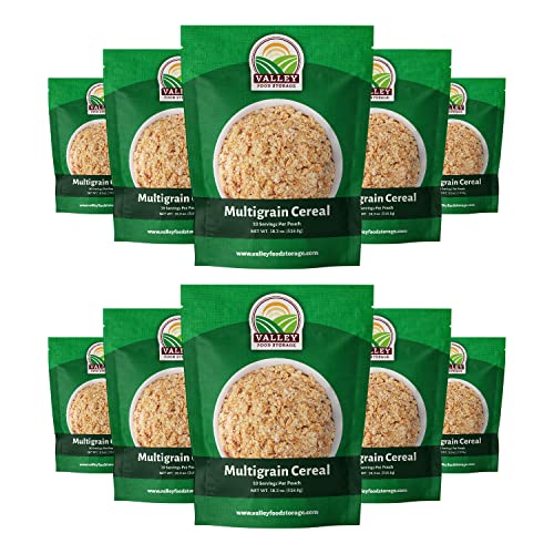 Image of Valley Food Storage Multigrain Dried Cereal | 10-Bag Bucket, 100 Servings | Premium Emergency Food Supply, 25 Year Shelf Life | Survival Breakfast Food for Camping, Prepper Storage & Off-Grid Living