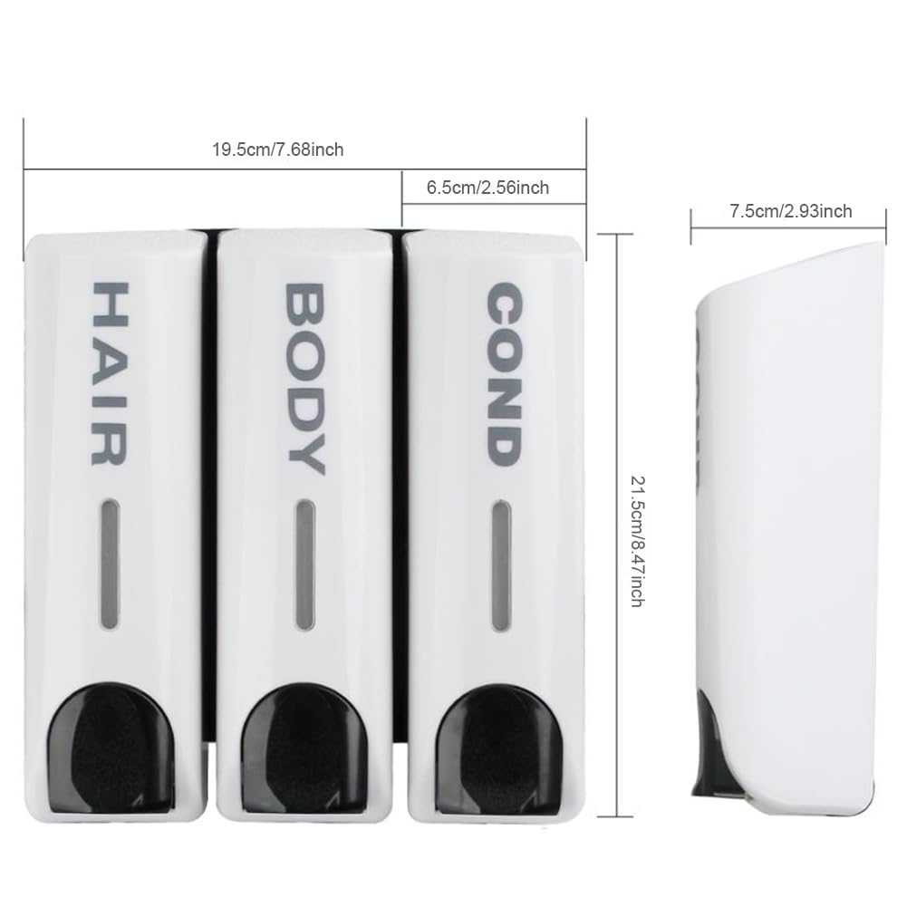 Dispensador Triple de Champú y Acondicionador de 350 ml Recipiente de Jabón para Loción de Lavado Resistente al Calor para Montaje en Pared Gran Capacidad para Accesorios de Baño