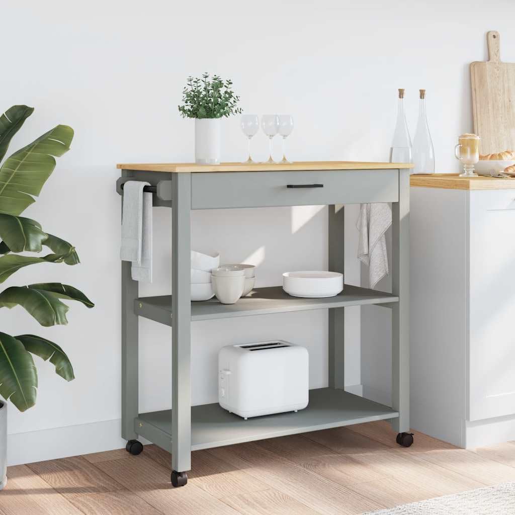 Monza Chariot de cuisine en pin massif 84 x 40 x 88,5 cm avec tiroir, étagères, crochets et roulettes, chariot de service polyvalent avec espace de rangement pour cuisine, salle à manger