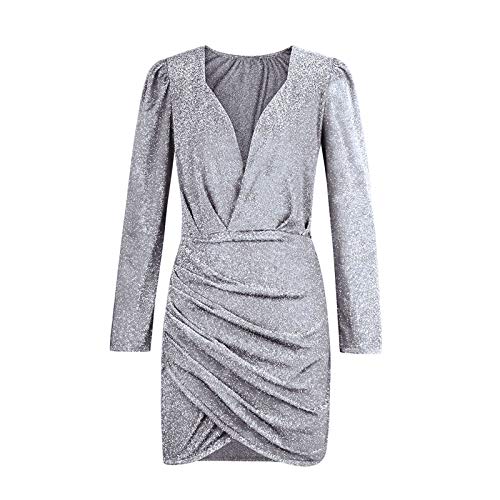 Vestido Mujer Corto de Lentejuelas Manga Larga Elegante Sin Tirantes Lápiz Vestido Sexy Brillante Vestidos de Coctel Fiesta Invitada Vestidos de Fiesta Largos Cuello en V