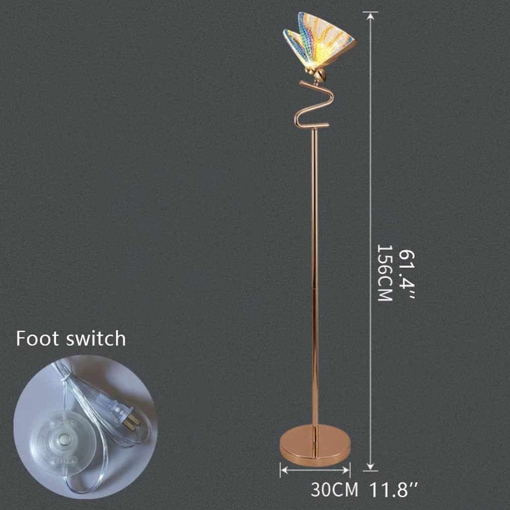 Rieort Fashion Floor Lamp Butterfly Shaped Acrylic Lampshade Standing Lamp Reading Light with Galvanized Alloy Base High Pole Lamp
