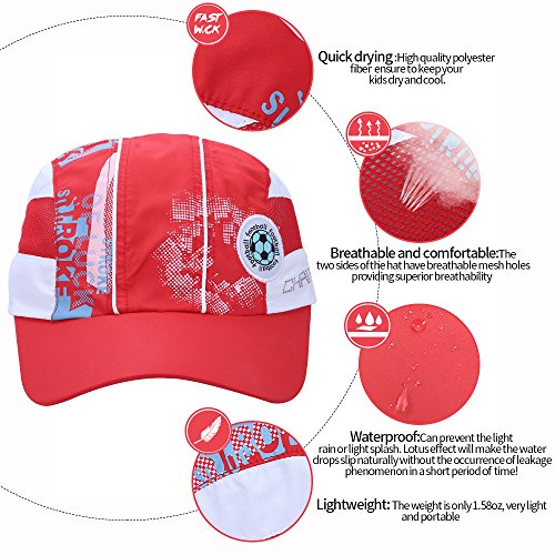 Adjustable Breathable Lightweight Quick Dry Mesh Uv Protection Sun Hat Wide Brim Kids Baseball Cap Boys Girls (Red) #TOP3