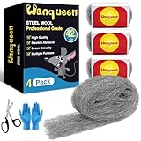 Steel Wool Mice Control 4'' * 42' Total Rodent Control Fill Fabric, Steel Wool Pads Mouse Blocker Keep Mice Away from Holes Wall Cracks Gaps(4 Rolls)