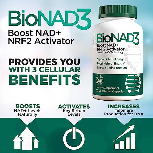 Bionad3 Nad+ Booster | Nrf2 Activator | Anti Aging Supplement | Proven Nicotinamide Riboside Booster | Metabolic Activator | Boosts Nad+ And Natural Energy | Vegan Friendly | Non Gmo | 60 Capsules #TOP2