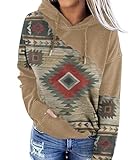 Lanaoree Women's Comfy Hoodie with Western Ethnic Print and Long Sleeves Western Outfit for Women Aztec Shirts Small
