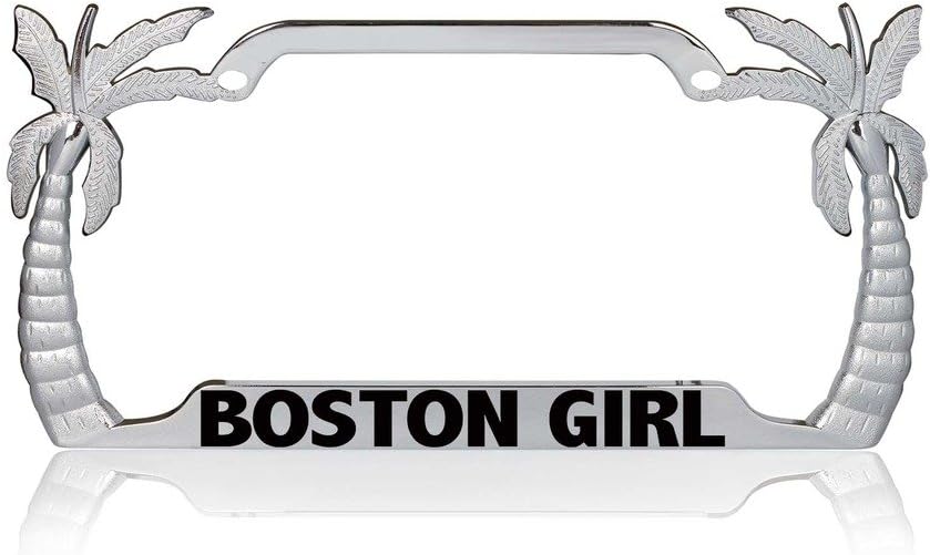 Boston Girl Humor Feminist Girl Power Palm Tree Metal Chrome License Plate Frame, License Tag Holder