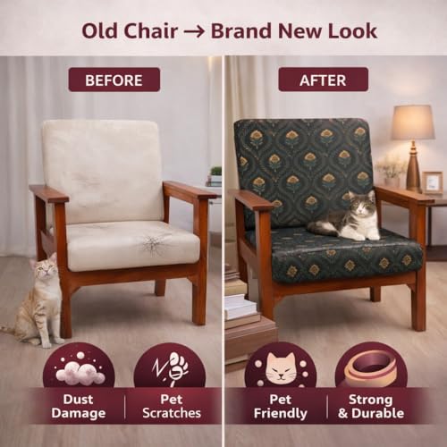 Image of STITCHNEST 'Contour Fit Series' Stretchable Printed Wooden Sofa Cover (Pack of 4) - Elastic Wooden Chair Cover | Wooden Sofa Seat Cover | Size - 20-21 x 20-21 x 3-5 in