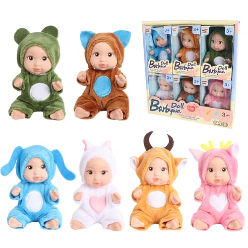 Fiotha Mini Babypuppe, 6 Stück Mini Reborn Puppen, New Born Baby Puppe, Minis Baby Puppen, Babypuppe, Minis Puppen mit Kleidung, MiniBaby Puppe, Geschenk für Mädchen, Jungen