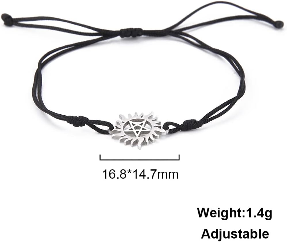 UNIFT Pentagram Sun Bracelet For Women & Men Stainless Steel Hollow Out Supernatural Double Rope Bracelet Charms Wicca Jewelry Gifts