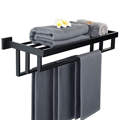 Top Brands Alise Bathroom Lavatory Towel Rack Towel Shelf with 3 Towel Bars Wall Mount Towels Storage Holder,GOY8003-B 24-Inch SUS 304 Stainless Steel Matte Black Finish