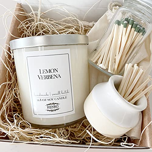 Candle & Match Striker Gift Set - Handmade, Small batch natural soy tumbler jar candle - 11.8 oz