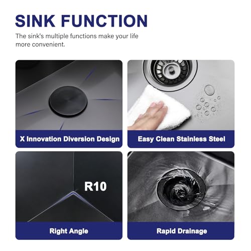 VAPSINT 33x22 Black Drop in Kitchen Sink, 33 Inch Gunmetal Black Stainless Steel Top Mount Kitchen Sink, Single Bowl Laundry Sink with Strainer by VAPSINT - Image 5