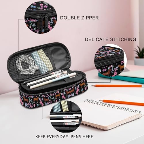 Image of Horse Pencil Case, Large Capacity Pen Pencil Case for Boys Girls Teen, Kids 3 Compartments Multifunction Pencil Box with Zipper Organizer, Pencil Pouch for Back to School Students