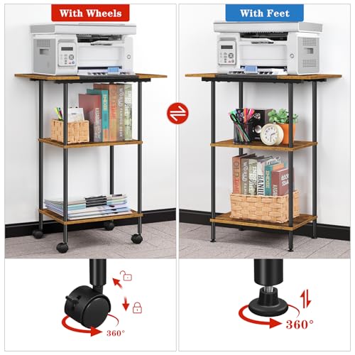 Luplom Suporte grande para impressora com rodinhas de armazenamento, carrinho de impressora com roda
