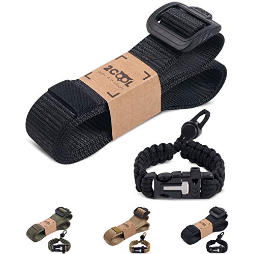 2COOL Gears Tactical Belt Set with Paracord Bracelet Non Metallic Buckle 1.5 inch Adjustable Size Duty Work Nylon Web Security Army Military Belts for Men and Women