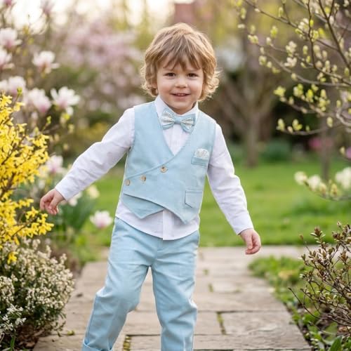 Image of Volunboy Toddler Suit Boys Formal Wedding Guest Dress Outfit | graduation dress clothes, gentleman ring bearer bowtie outfit, back-to-school pants set, birthday photoshoot dressy outfit