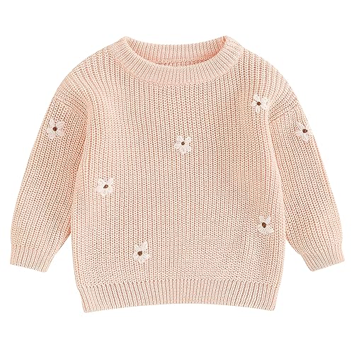 Image of Mubineo Baby Girl Winter Clothes Cute Flower Sweater Crewneck Pullover Long Sleeve Knit Newborn Infant Sweaters
