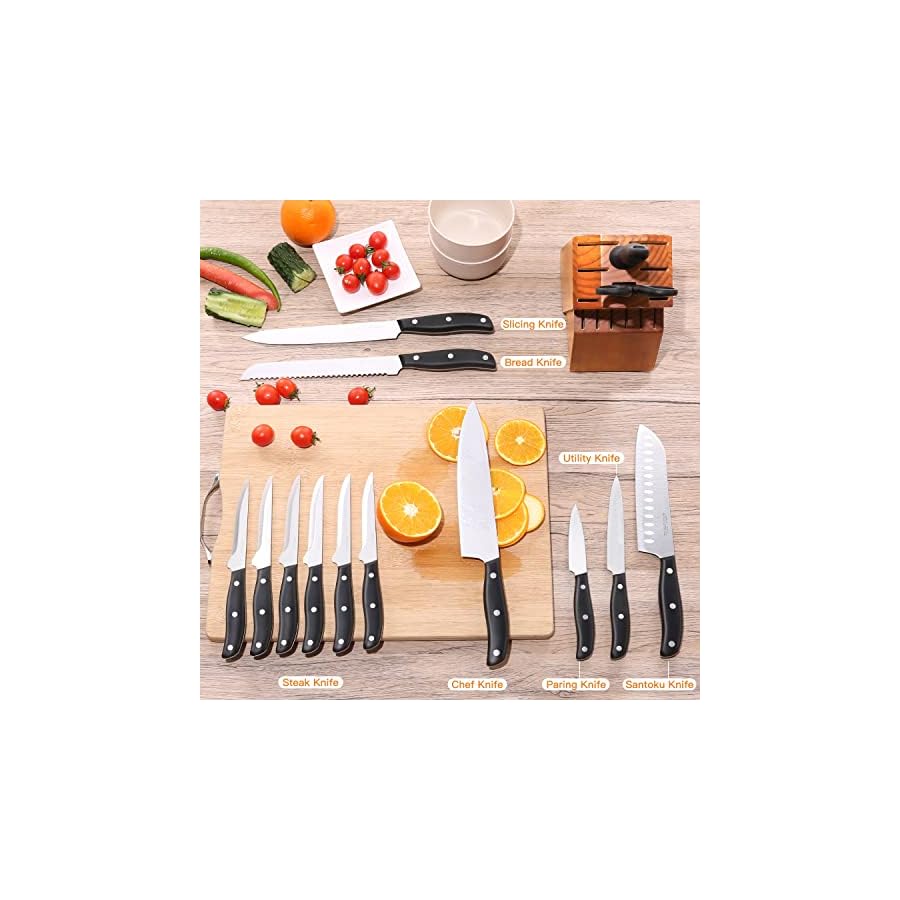 Knife-Set-15-Pcs-Knife-Sets-for-Kitchen-with-Block-Germany-High-Carbon-Stainless-Steel-Block-Knife-Set-with-Sharpener-and-6-Serrated-Steak-Knives-Professional-Chef-Knife-Set-for-Kitchen Knife Set, 15 Pcs Knife Sets for Kitchen with Block, Germany High Carbon Stainless Steel Block Knife Set with Sharpener and 6 Serrated Steak Knives, Professional Chef Knife Set for Kitchen