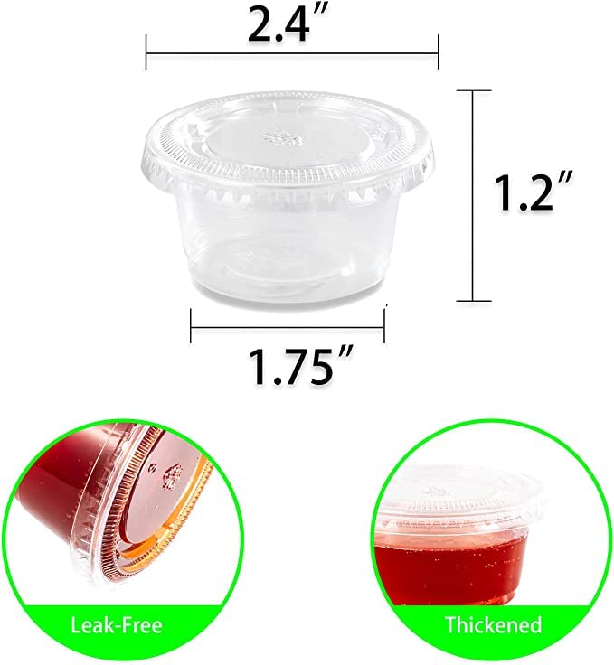 FICUCUSO 200 Sets - 2 oz Jello Shot Cups,Condiment Containers with Leak-Proof Lids, Disposable Plastic Cups with Lids for Sauces, Souffle, Food Samples, Pills and More
