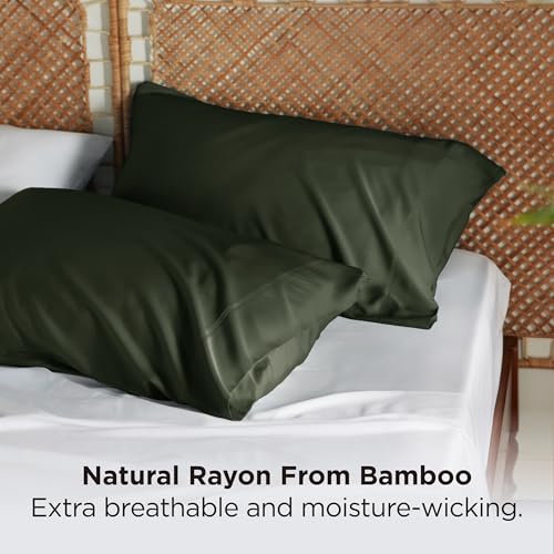 Image of Bedsure Olive Green Pillow Cases Queen Set of 2, Rayon Derived from Bamboo | Cooling Pillowcases, Similar to Silk Pillow Case Covers with Envelope Closure, PureWoven Bedding Gift, 20x30 Inches