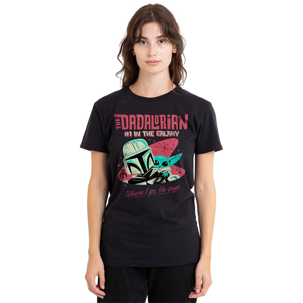 Star Wars Women's Black 1 Dad Retro Dadalorian Where I Go T Shir in Size L, Sports Direct