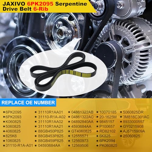 Image of 6PK2095 Serpentine Belt V-Ribbed Drive Belt for 13-15 ILX,98-05 DeVille,01-07 Town & Country,03-08 Mazda 6 S,01-07 Grand Caravan,05-11 Chrysler 300,05-08 Magnum,12-15 Civic,K060825 Black