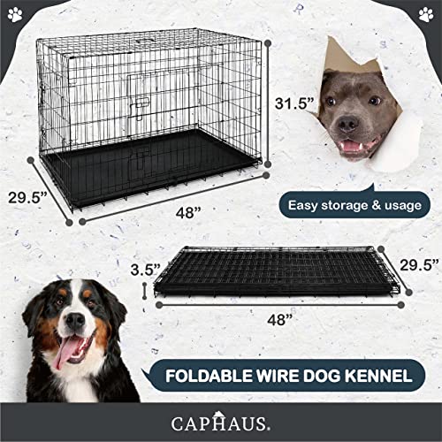 CAPHAUS Foldable Dog Crate Wire Metal Kennel w/Leak-Proof Pan & Protecting Feet & Divider Panel, Small, Medium & Large Indoor Cage, 48” w/Single or Double Doors CAPHAUS Foldable Dog Crate Wire Metal Kennel w/Leak-Proof Pan & Protecting Feet & Divider Panel, Small, Medium & Large Indoor Cage, 48” w/Single or Double Doors