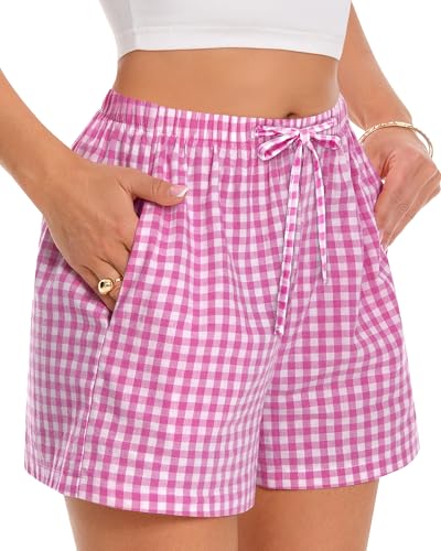 Image of Women Boxer Shorts Gingham Drawstring Pajama Bottom Plaid Pants with Pocket
