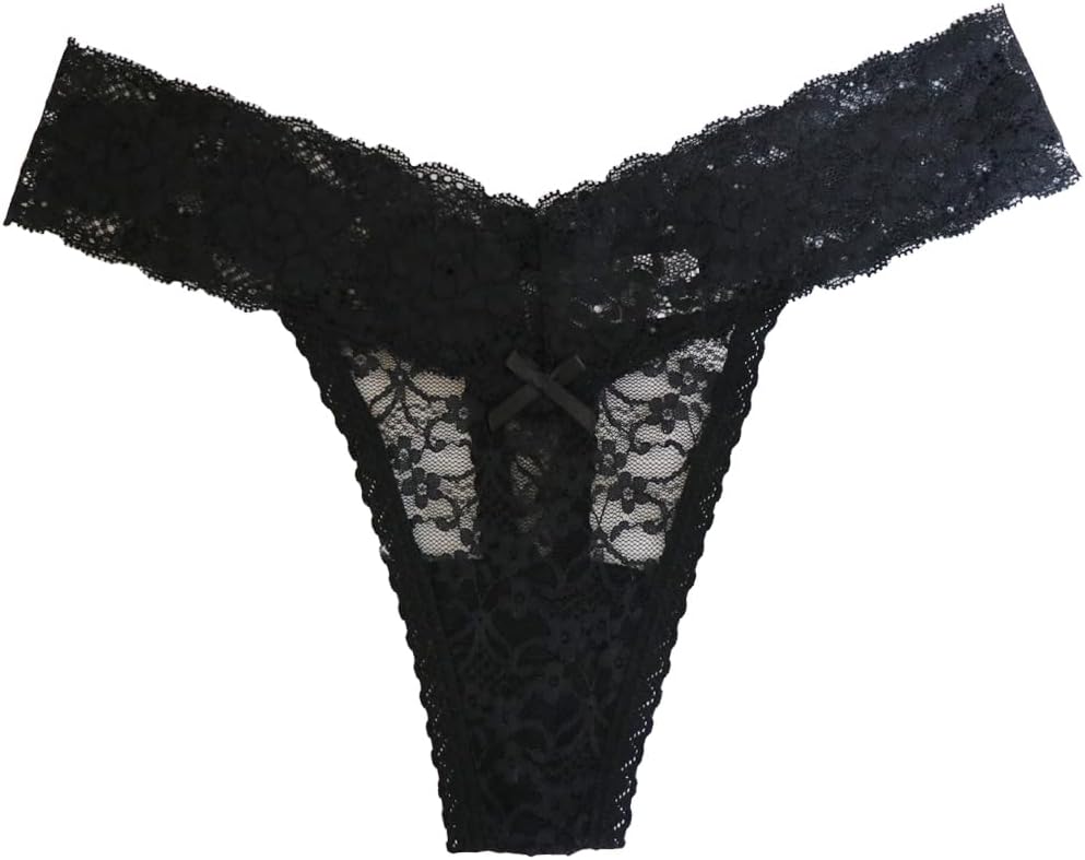 Women's Sexy Lace Thongs V Cheeky Underwear See Through Panties Pack of 5 - Image 2