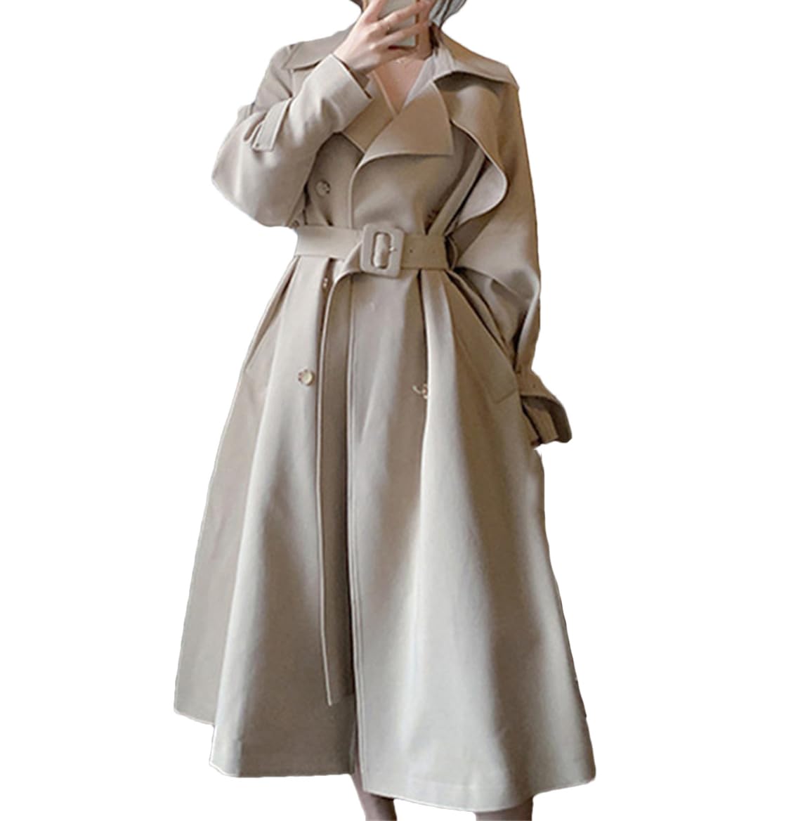 Solido Patchwork Trench Cappotto Maniche Lunghe Doppiopetto Cintura A Vita Alta Cappotti Femminile