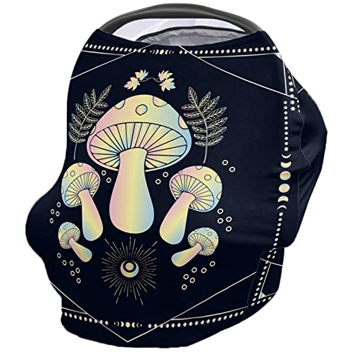 Nursing Cover for Breastfeeding Scarf, Gradient Pink Yellow Mushroom Leaves Lines Baby Car Covers Super Soft Multi Use for Canopy Shopping Cart Cover Blanket Stroller Cover