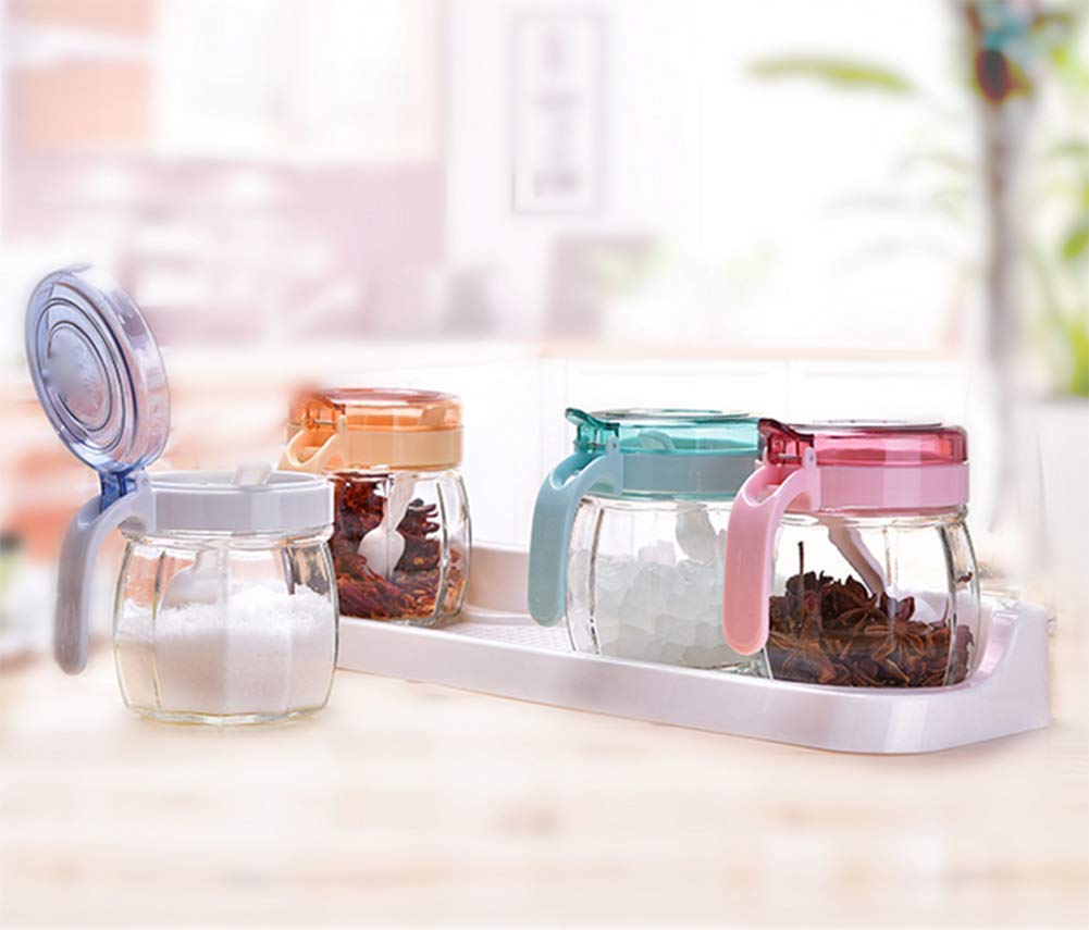 Boîte à épices Boîte à épices Cuillères, Boîte à épices Set Cruet en Verre Pot d'assaisonnement Boîte d'assaisonnement Boîte d'assaisonnement Salière Cuisine Ménage Ensemble