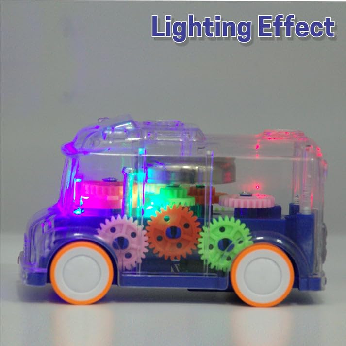 TOYIQ Transparent Gear Bus for Kids | Mini School Bus Toy with Moving Gears, Tinkling Sound & Flashing Lights | Educational & Fun Vehicle Toy for Toddlers 2