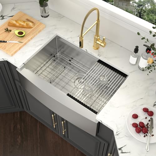 Kichae 30 Inch Farmhouse Sink Stainless Steel Apron Front Farm Sink for Kitchen, Undermount Workstation with Integrated Ledge 30x22 Deep Single Bowl - Thumbnail 2