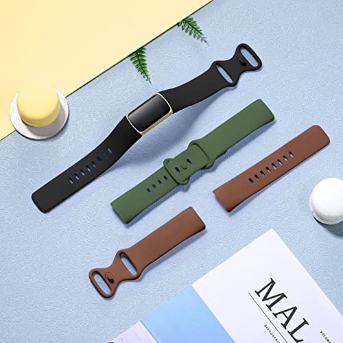 Maledan Sport Band Compatible With Fitbit Charge 5 Bands Women Men, Soft And Waterproof Wristband Replacement Bracelet Strap For Fitbit Charge 5 Fitness Tracker Accessories, Black/Brown/Green, Large #TOP3