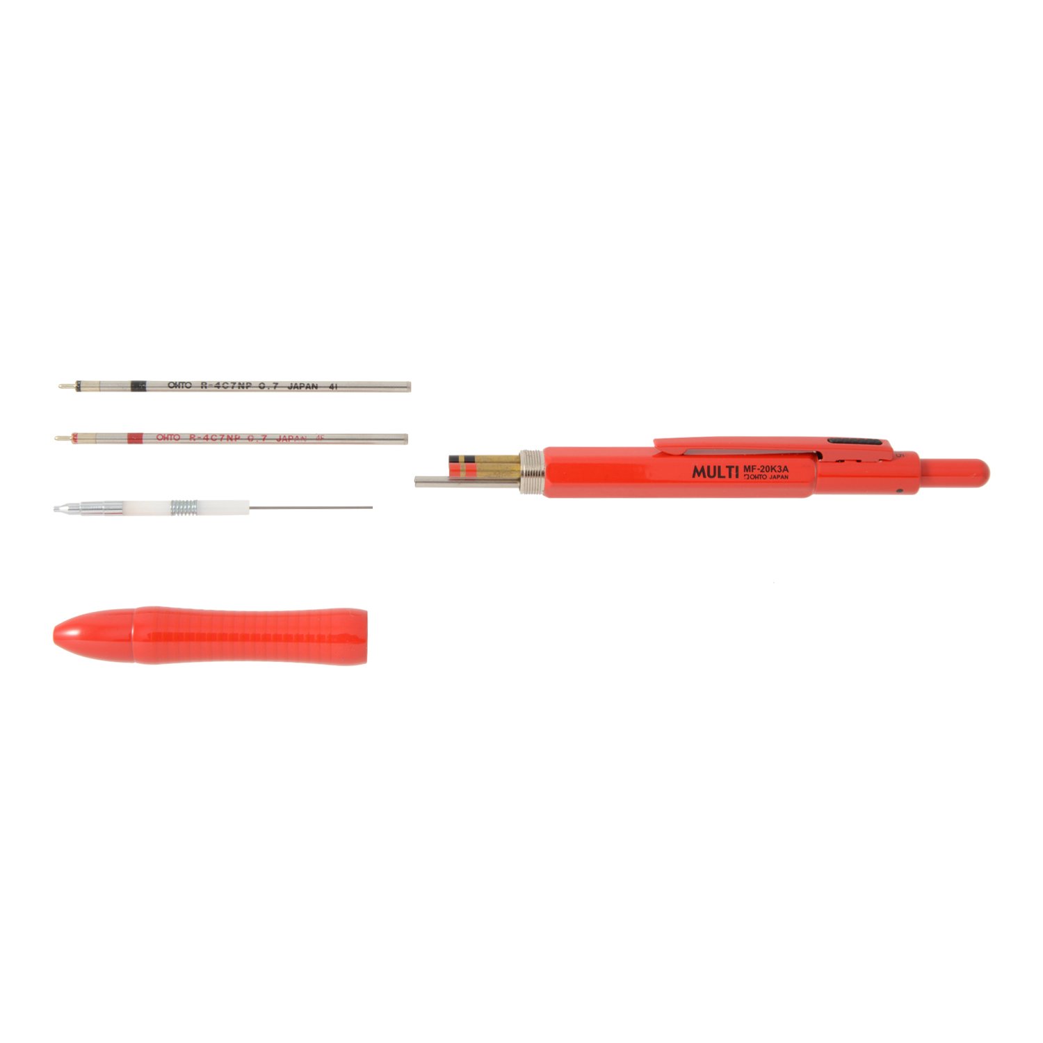 OHTO 2+1 wielofunkcyjny długopis, 0,5 mm ołówek mechaniczny, czarny i czerwony długopis 0,7 mm, czerwony (MF-20K3A = ItaAka)