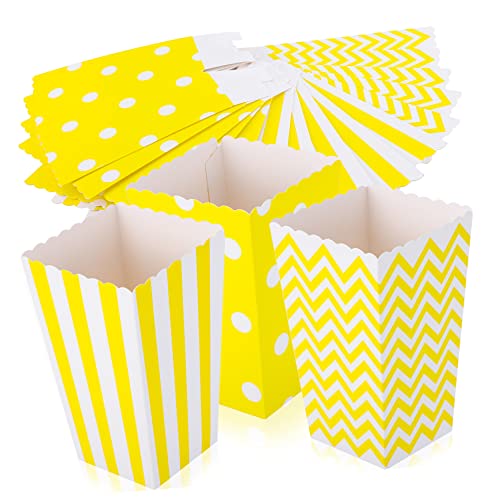 TOPPERFUN 48Pcs Paper Popcorn Boxes with Unique Prints Includes Dots Stripes and Twists for Parties French Fries and Snack Packaging
