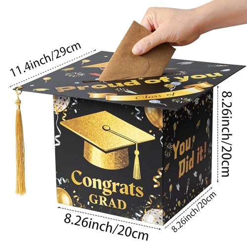 Image of APLUSWER Graduation Card Box with Golden Tassel, Graduation Decorations 2026 Graduation Cap Card Box for Senior Night Graduation Gift Graduation Party Favors Decor Party Supplies
