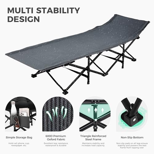 Image of JEAREY Camping Cot for Sleeping 28 inch Extra Wide, Heavy-Duty 1200D Oxford Foliding Cots for Adults Portable with Mattress, Carry Bag for Guest, Travel, Hiking, Black
