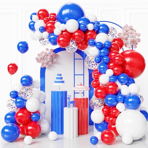 Image of Red White and Blue Balloons Arch Kit,130pcs Different Sizes Patriotic Latex Balloons with Confetti,Red White and Blue Decorations for 4th of July,Independence Day,Graduation,Birthday