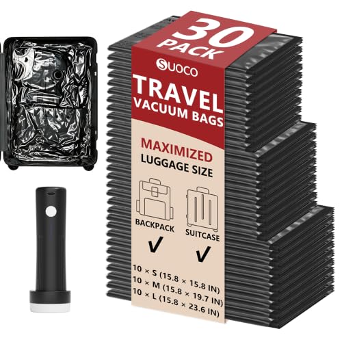 Image of Travel Vacuum Bags for Clothing with Cordless Pump 30 Combo, Black