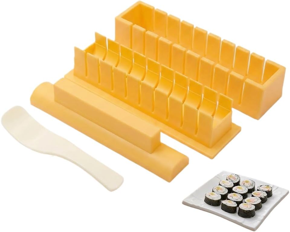 Round Sushi Mold with Rice Spoon, Easy Sushi Maker for Beginners, HIPS Plastic Sushi Press Mold for DIY Mini Round Sushi, Orange Sushi Tool Kit (23x5.5x5.5cm)