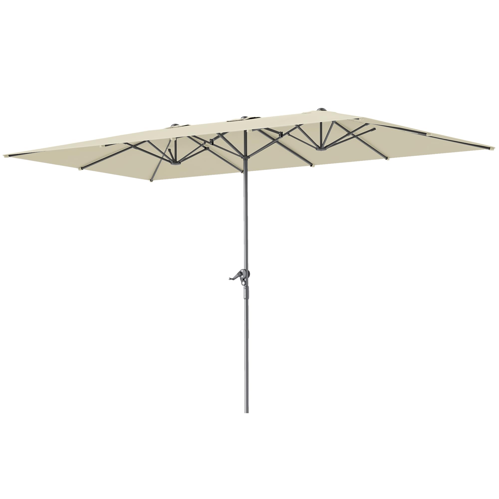 Outsunny Sombrilla Doble 4,5x2,6 m con Poste de Aluminio y Manivela Crema | Impermeable, Protección UV50+, Sombrilla Jardín Exterior, Parasol Grande para Playa Piscina Terraza