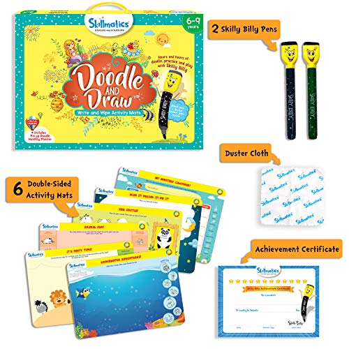 Image of Skillmatics Educational Game : Doodle And Draw | Reusable Activity Mats With 2 Marker Pens | Gifts & Creative Learning For Ages 6-9 - Kids, Multicolor