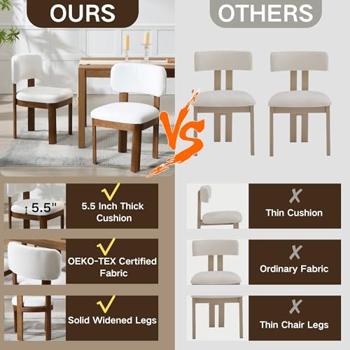 Wahson Beige Upholstered Dining Chairs Set of 2, Mid Century Modern Linen Dining Room Chairs with Hardwood Legs and Padded Back, Farmhouse Kitchen Chairs Cozy Accent Chair