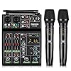 Professional Audio Mixer, 4 Channel Sound Mixer With Dual Wireless Mic, Sound Board Console MP3 Bluetooth 48V Phantom Power USB Interface DJ Mixing for Home Karaoke Party Computer Studio Recording