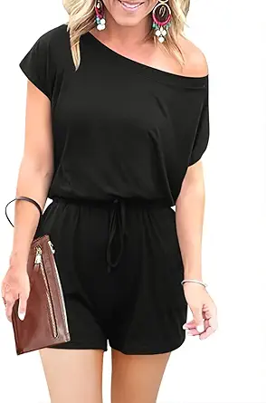 ANRABESS Women's Loose Summer Casual Off Shoulder Short Sleeve One Piece Long Pants Romper Jumpsuit Vacation Outfits
