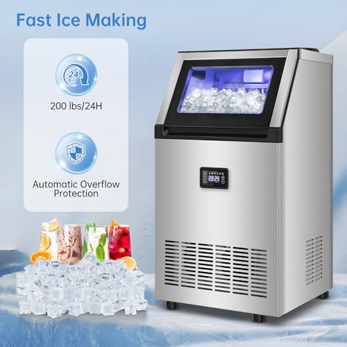 Image of 200LBS Undercounter Commercial Ice Maker, Under Counter Built-in Freestanding Commercial Ice Machine, Adjustable Ice Maker, Dual Water Ice Machine - for Bar, Restaurant, Cafe, Hotel