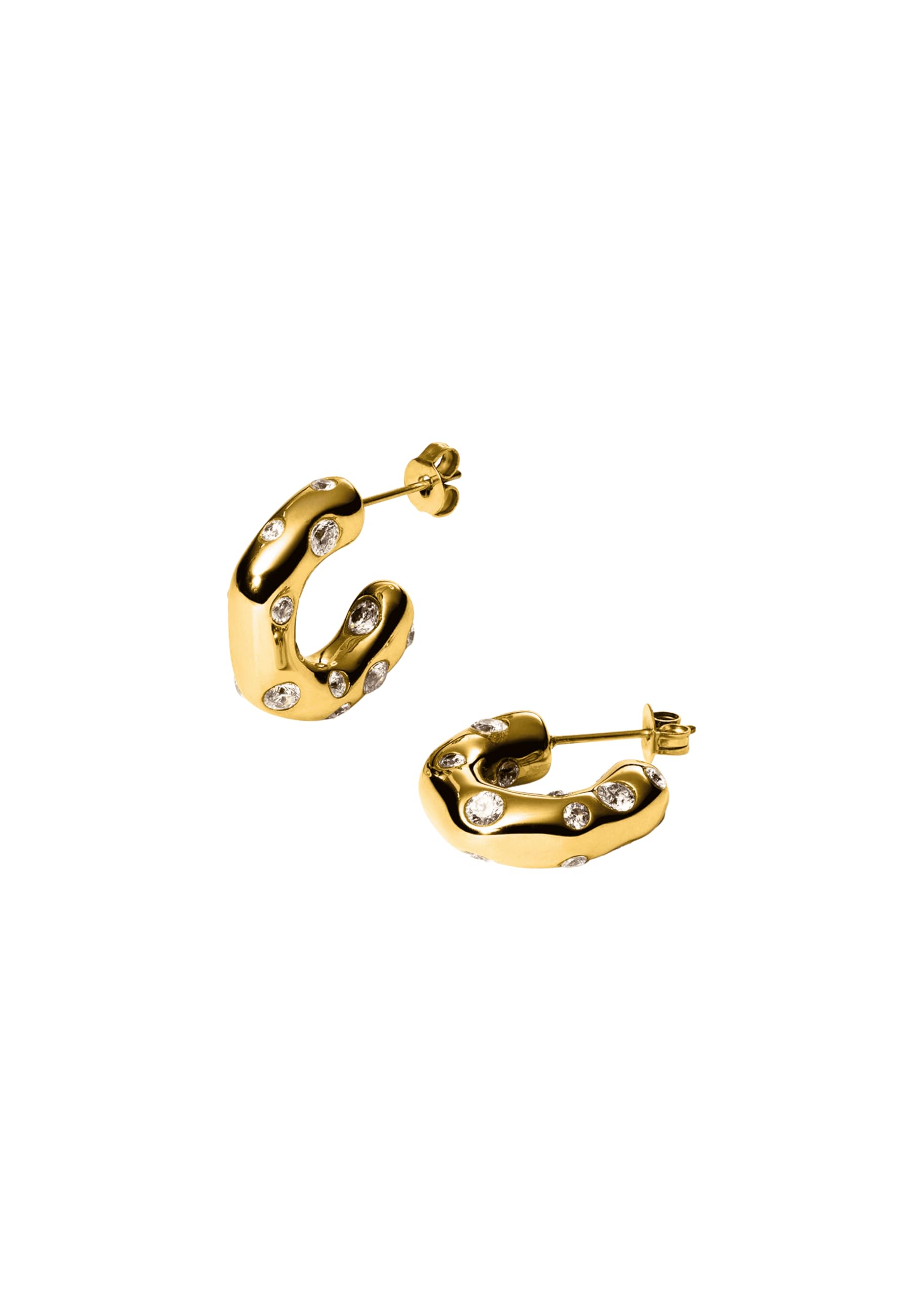 Purelei Life Ohrringe – Statement-Creolen mit Zirkonia – Edelstahl 18K vergoldet – Unregelmäßiges Design mit funkelnden Details – Wasserfest