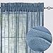 jinchan Sheer Curtains for Living Room 63 inch Length Navy Blue Curtains Rod Pocket Back Tab Faux Linen Curtains Open Weave Sheers Lightweight Voile Drapes Bedroom Window Curtain Set 2 Panels